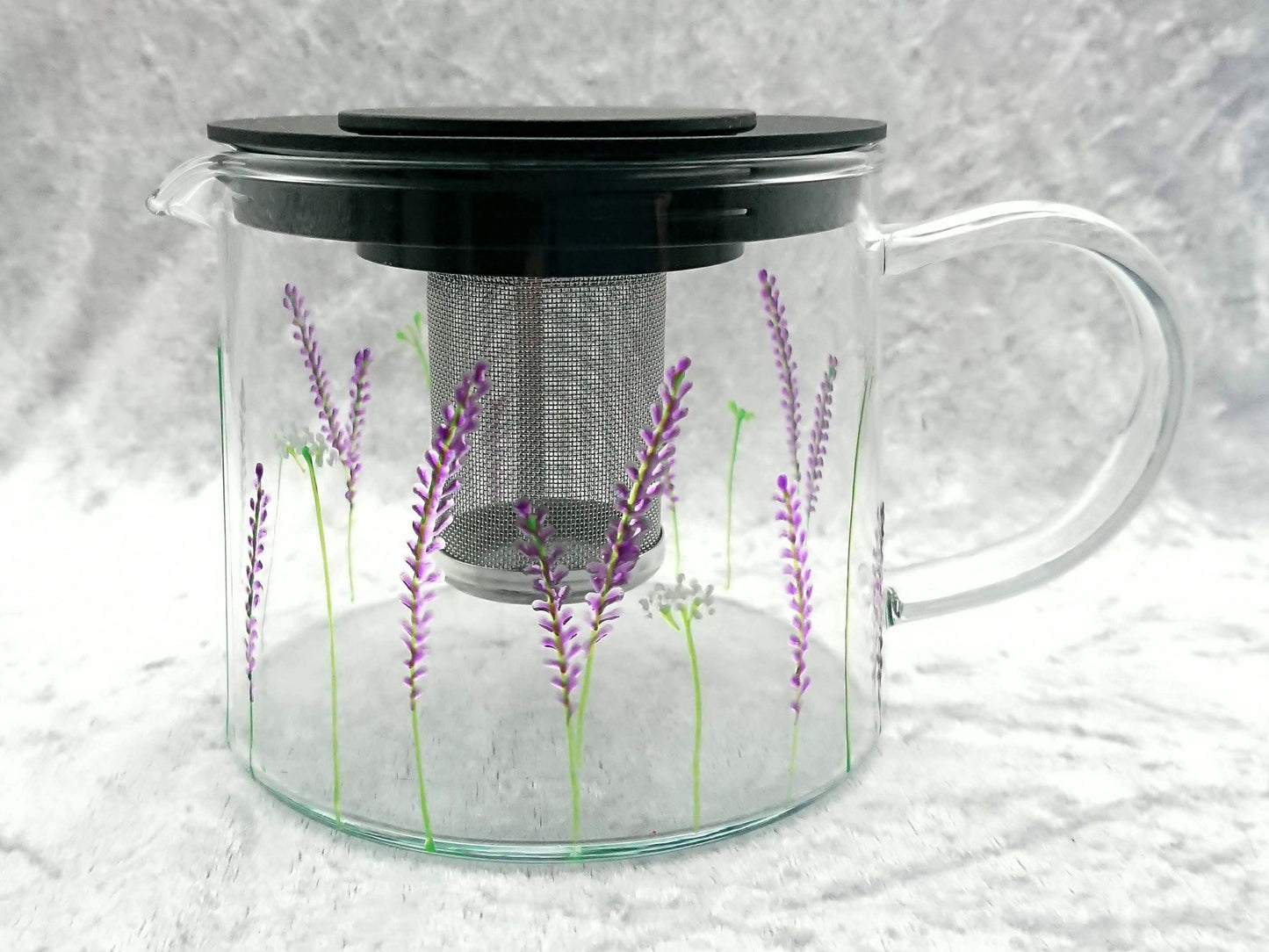 Hand-painted 'Lavender' Glass Teapot