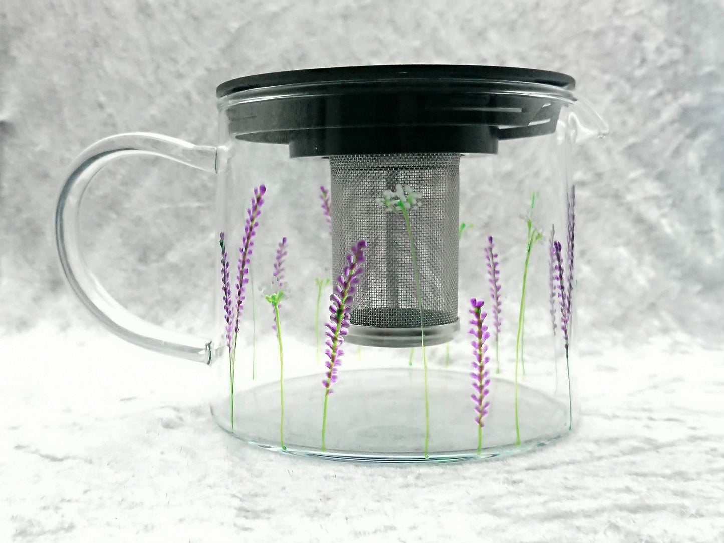 Hand-painted 'Lavender' Glass Teapot