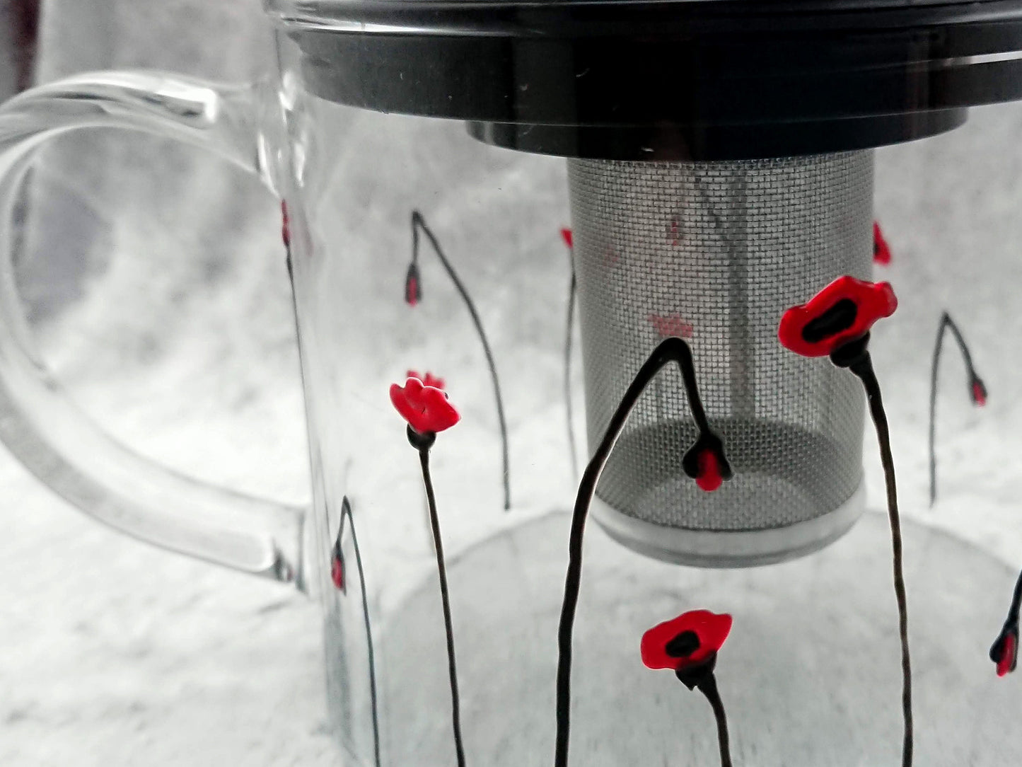 Hand-painted 'Poppy' Glass Teapot