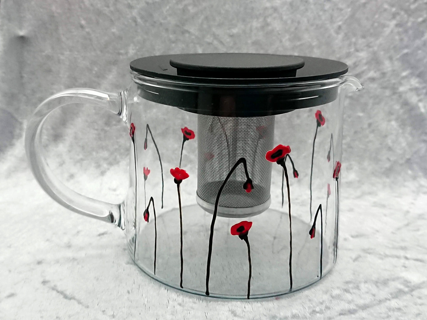 Hand-painted 'Poppy' Glass Teapot