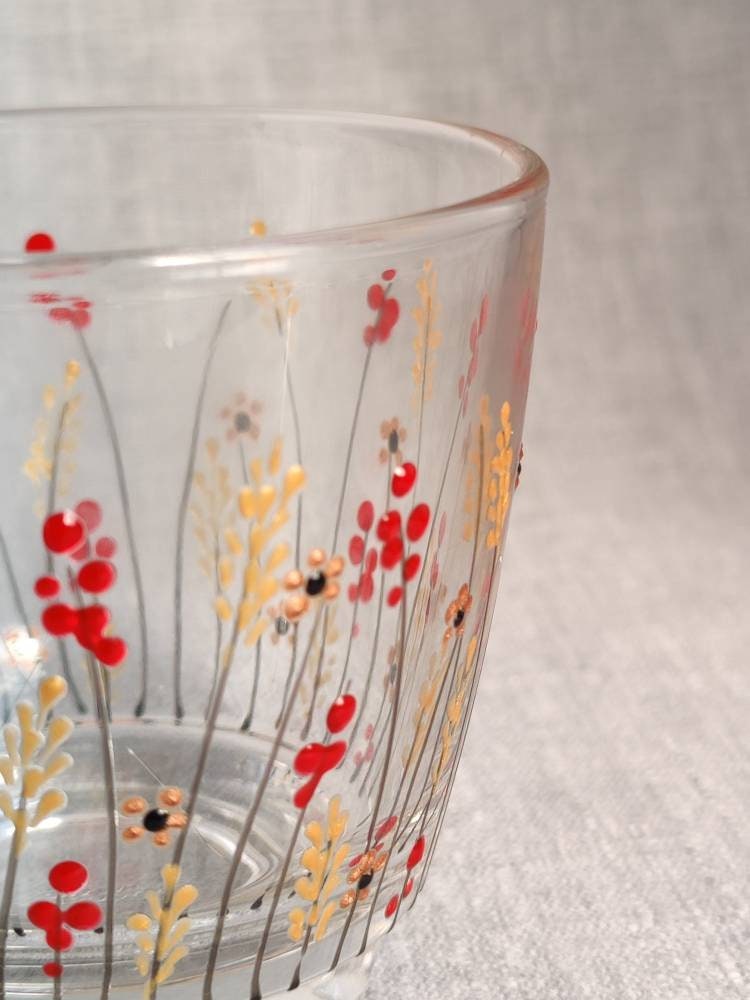 Hand-painted 'Autumn Meadow design glass mug