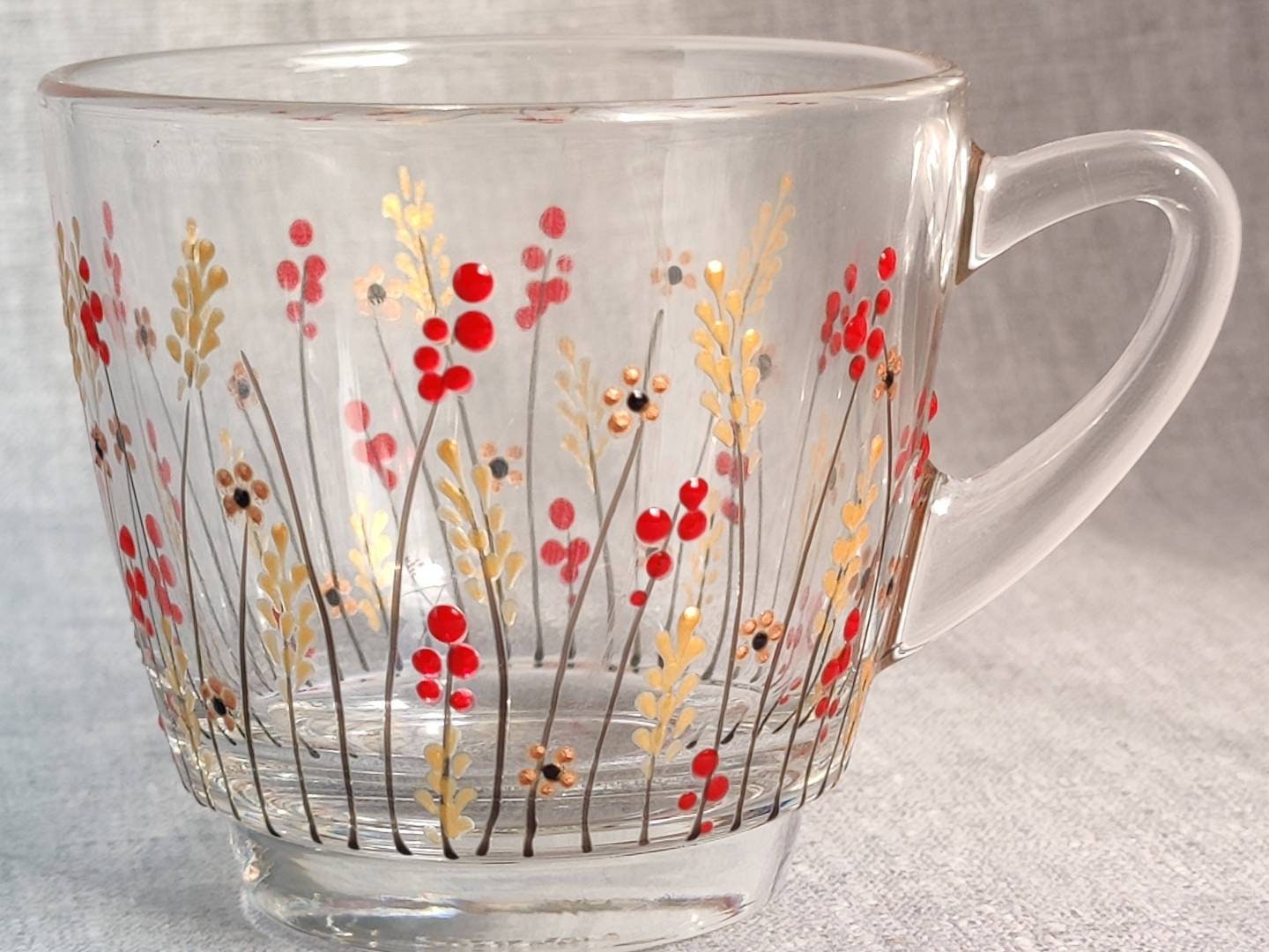 Hand-painted 'Autumn Meadow design glass mug