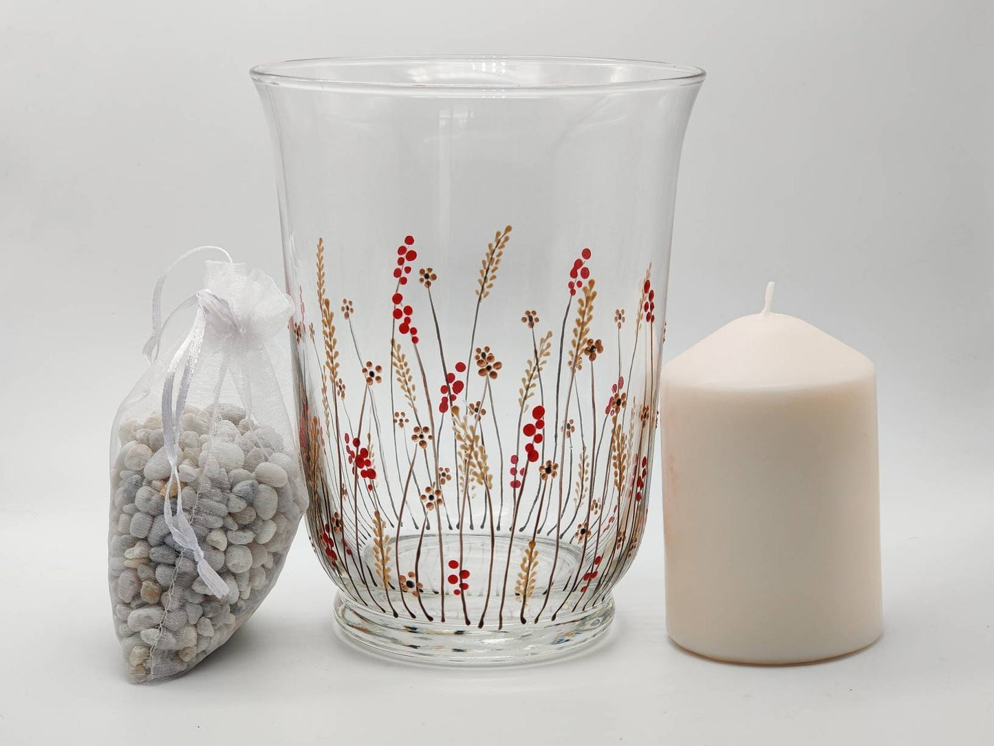 Hand-painted 'Autumn meadow' Glass Vase/ Candle Holder