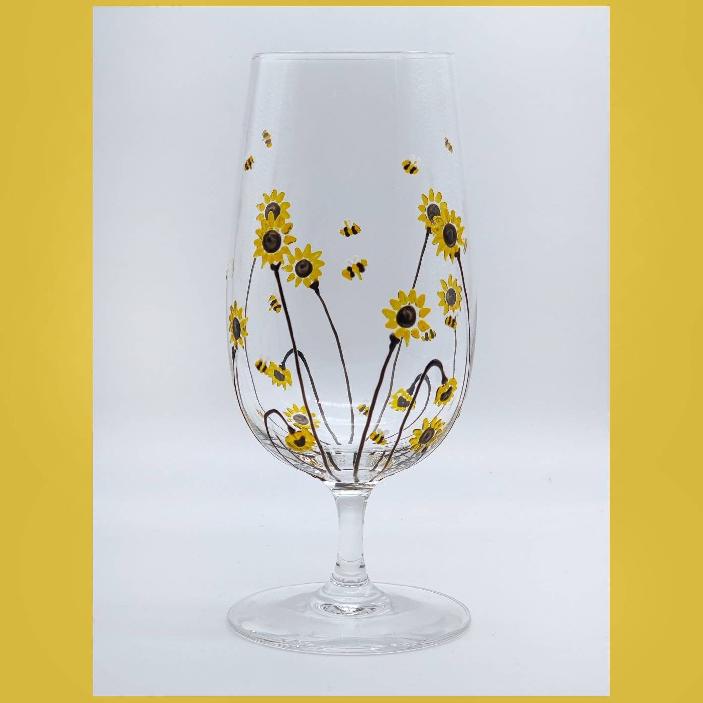 Hand-painted 'Bee & Sunflower' design Beer Glass