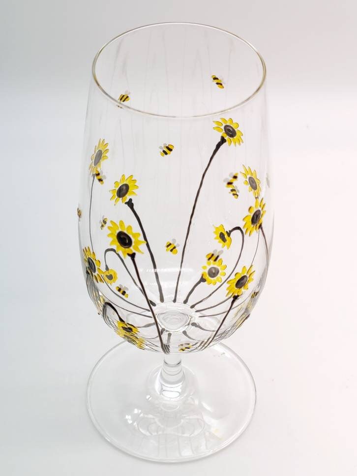 Hand-painted 'Bee & Sunflower' design Beer Glass