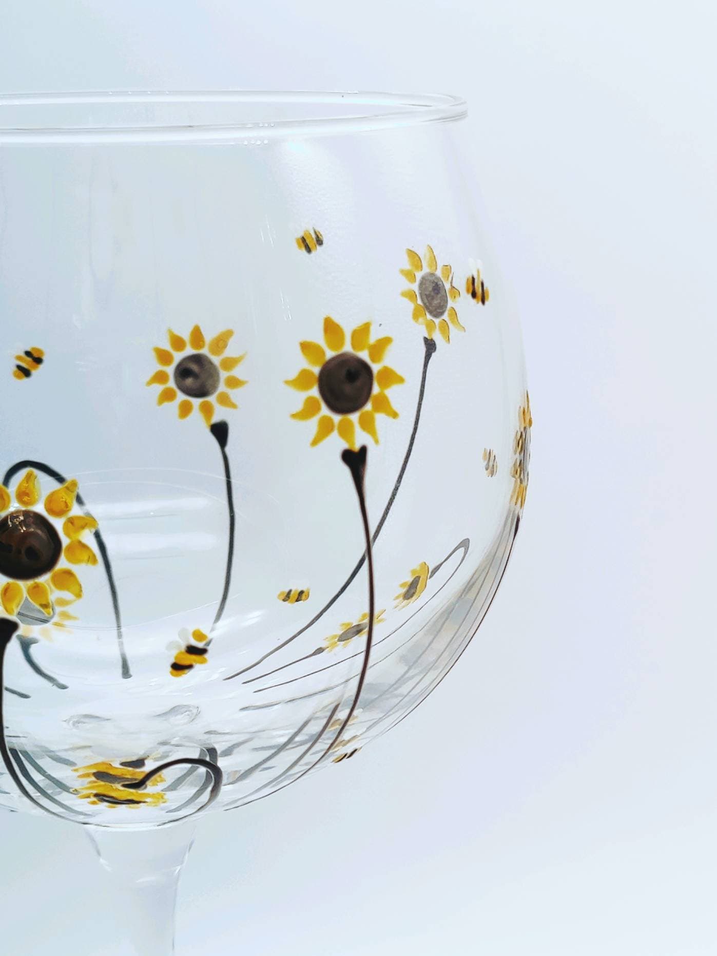 Hand-painted 'Bee & Sunflower' design Large Gin Glass