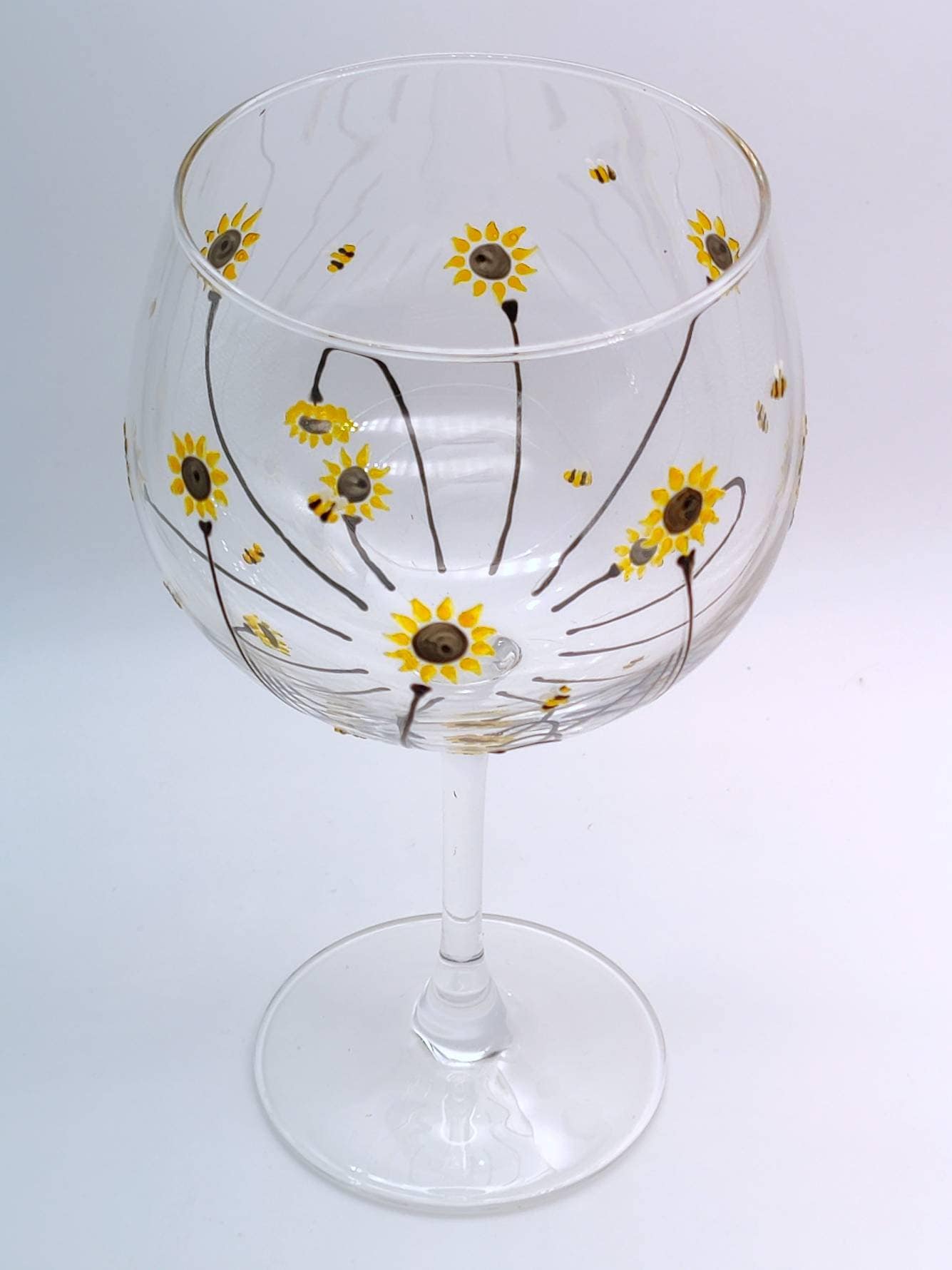 Hand-painted 'Bee & Sunflower' design Large Gin Glass