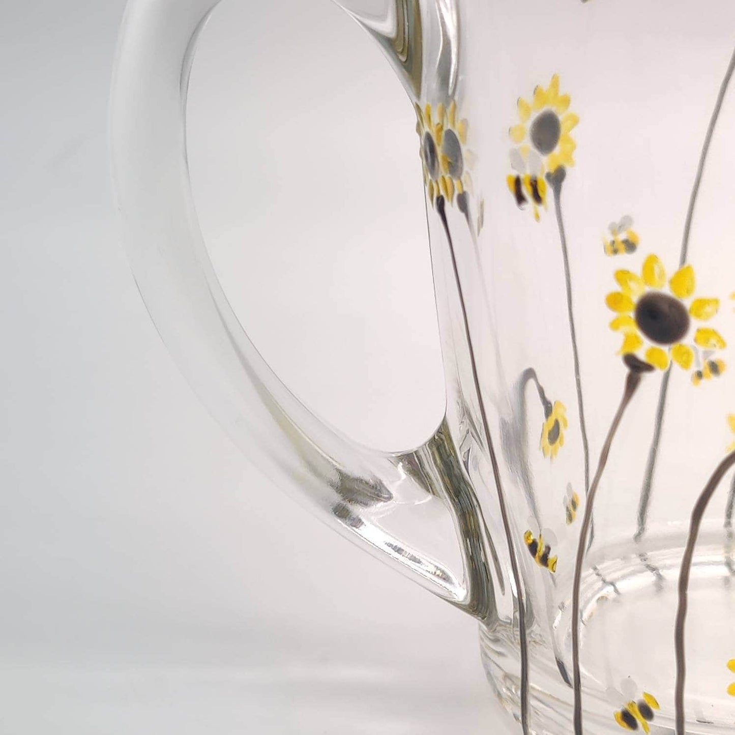 Bee & Sunflower hand painted glass mug