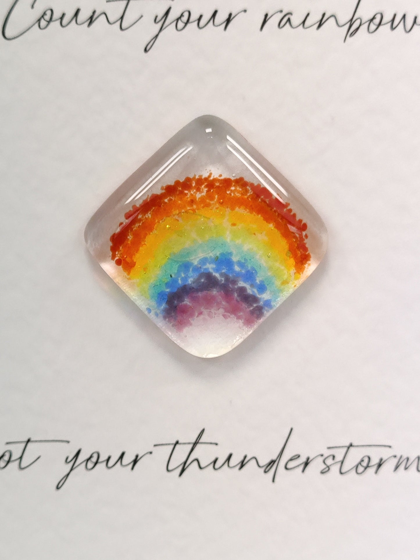 Fused glass pocket token card - Rainbow - inspirational- thoughtful