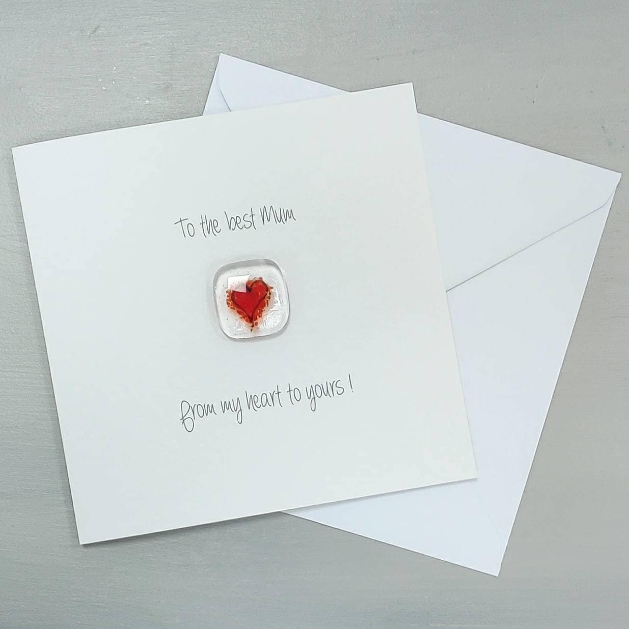 Fused glass pocket token card- Heart - Mother's Day - Mum card